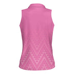 New Zealand Ta Moko Silver Fern Pink Women Sleeveless Polo Shirt Taniko Taniwha Motifs