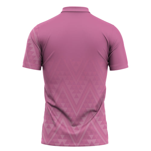 New Zealand Ta Moko Silver Fern Pink Zipper Polo Shirt Taniko Taniwha Motifs