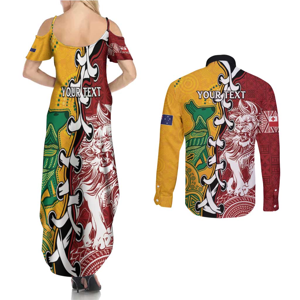 Mate Ma'a Tonga Vs Australia Rugby Personalized Couples Matching Summer Maxi Dress and Long Sleeve Button Shirt Special Mascots