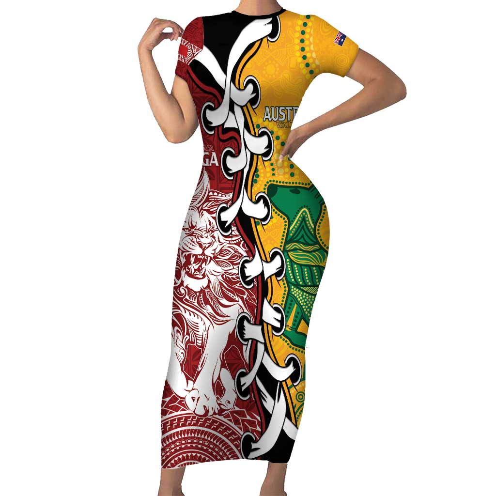Mate Ma'a Tonga Vs Australia Rugby Personalized Family Matching Short Sleeve Bodycon Dress and Hawaiian Shirt Special Mascots