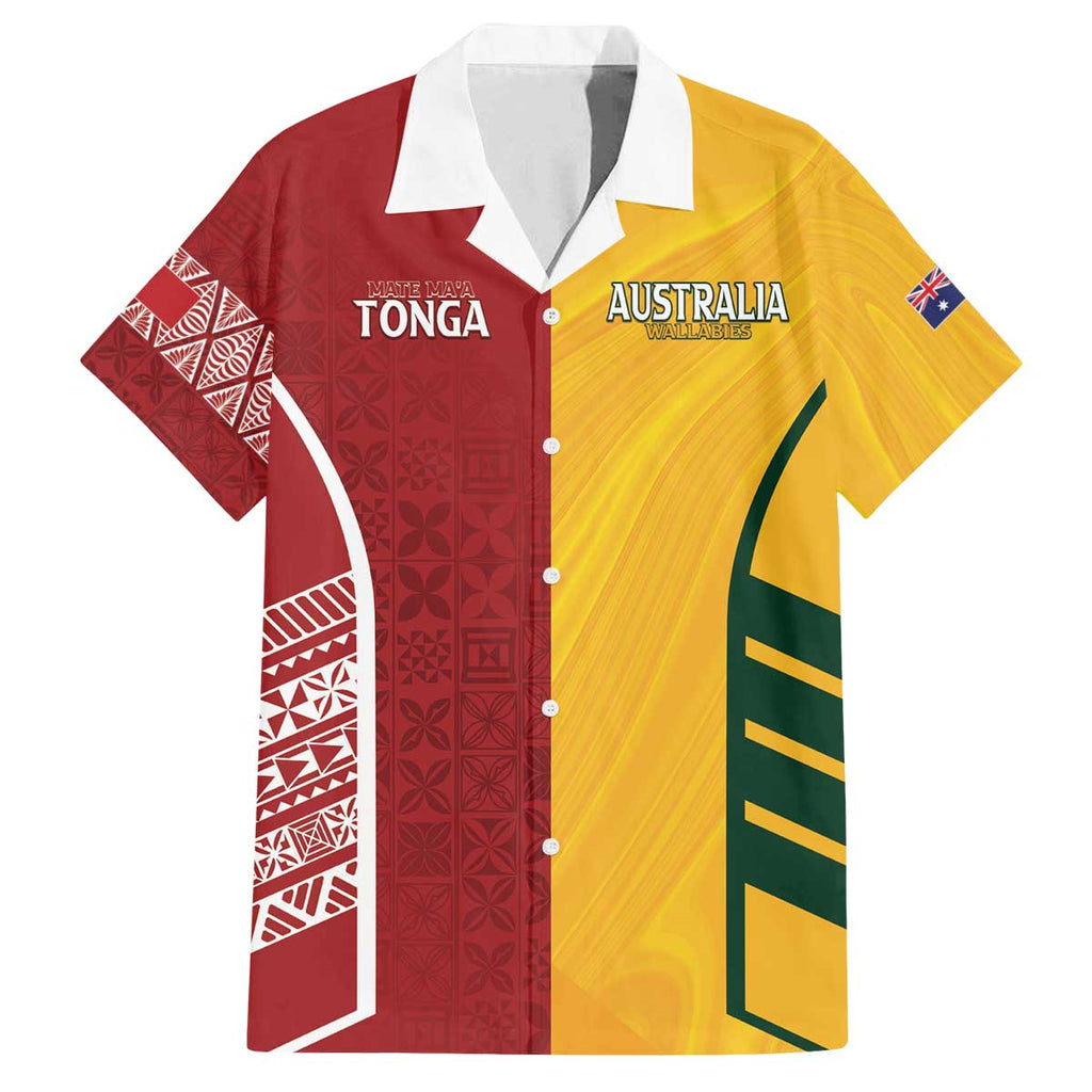 Australia - Tonga Rugby Custom Family Matching Off The Shoulder Long Sleeve Dress and Hawaiian Shirt Minimalist Dynamic