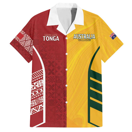 Australia - Tonga Rugby Custom Family Matching Off The Shoulder Long Sleeve Dress and Hawaiian Shirt Minimalist Dynamic