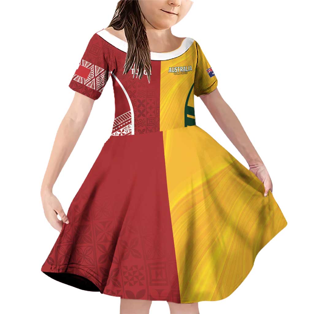 Australia - Tonga Rugby Custom Family Matching Off Shoulder Short Dress and Hawaiian Shirt Minimalist Dynamic