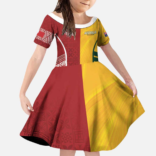 Australia - Tonga Rugby Custom Family Matching Short Sleeve Bodycon Dress and Hawaiian Shirt Minimalist Dynamic