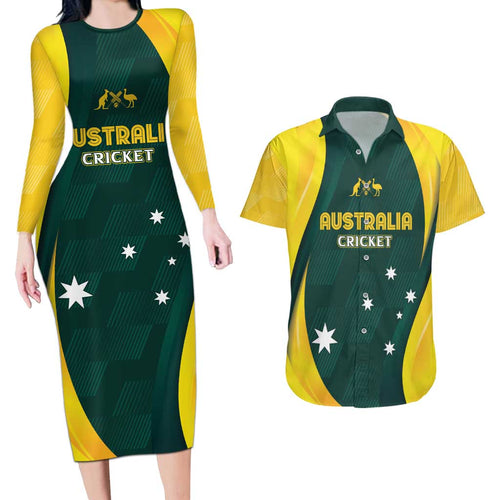 Australia Cricket Custom Couples Matching Long Sleeve Bodycon Dress and Hawaiian Shirt GO Aussie - Modern Motif