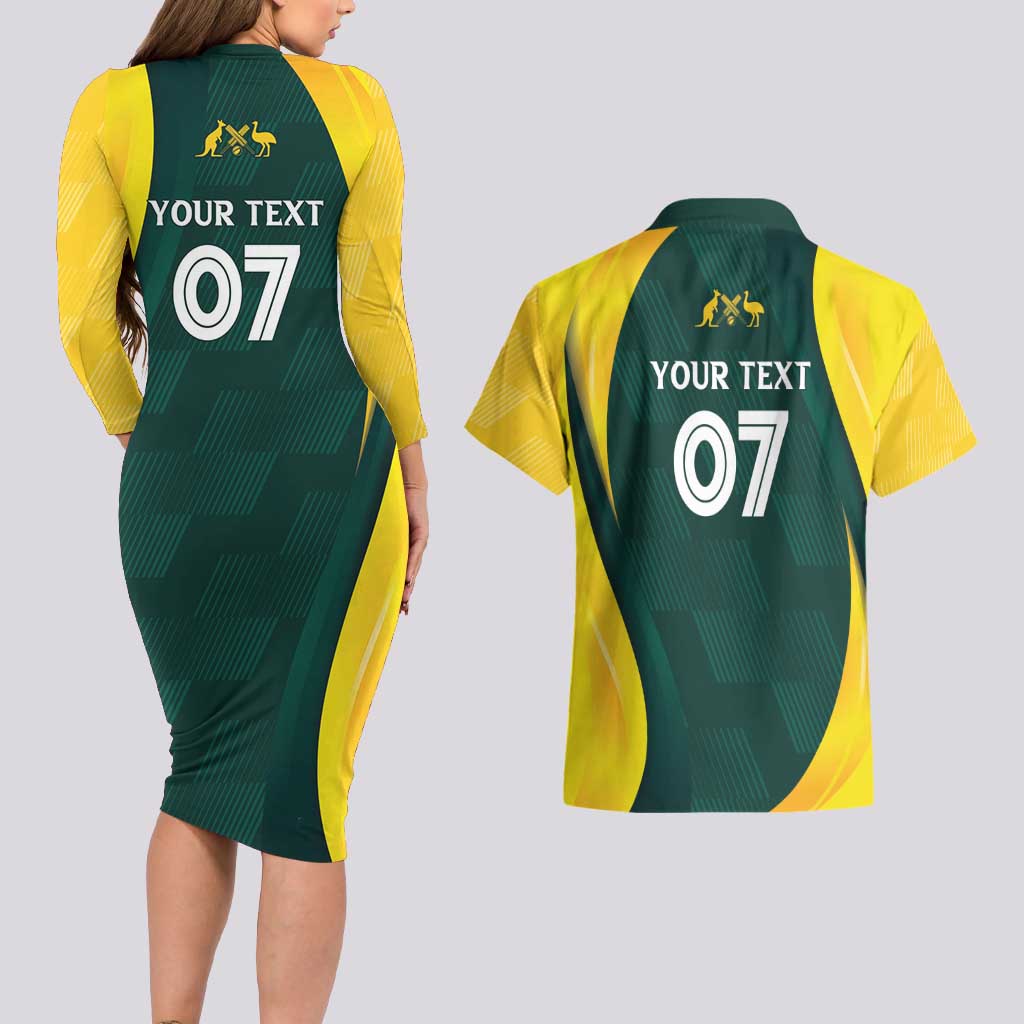 Australia Cricket Custom Couples Matching Long Sleeve Bodycon Dress and Hawaiian Shirt GO Aussie - Modern Motif