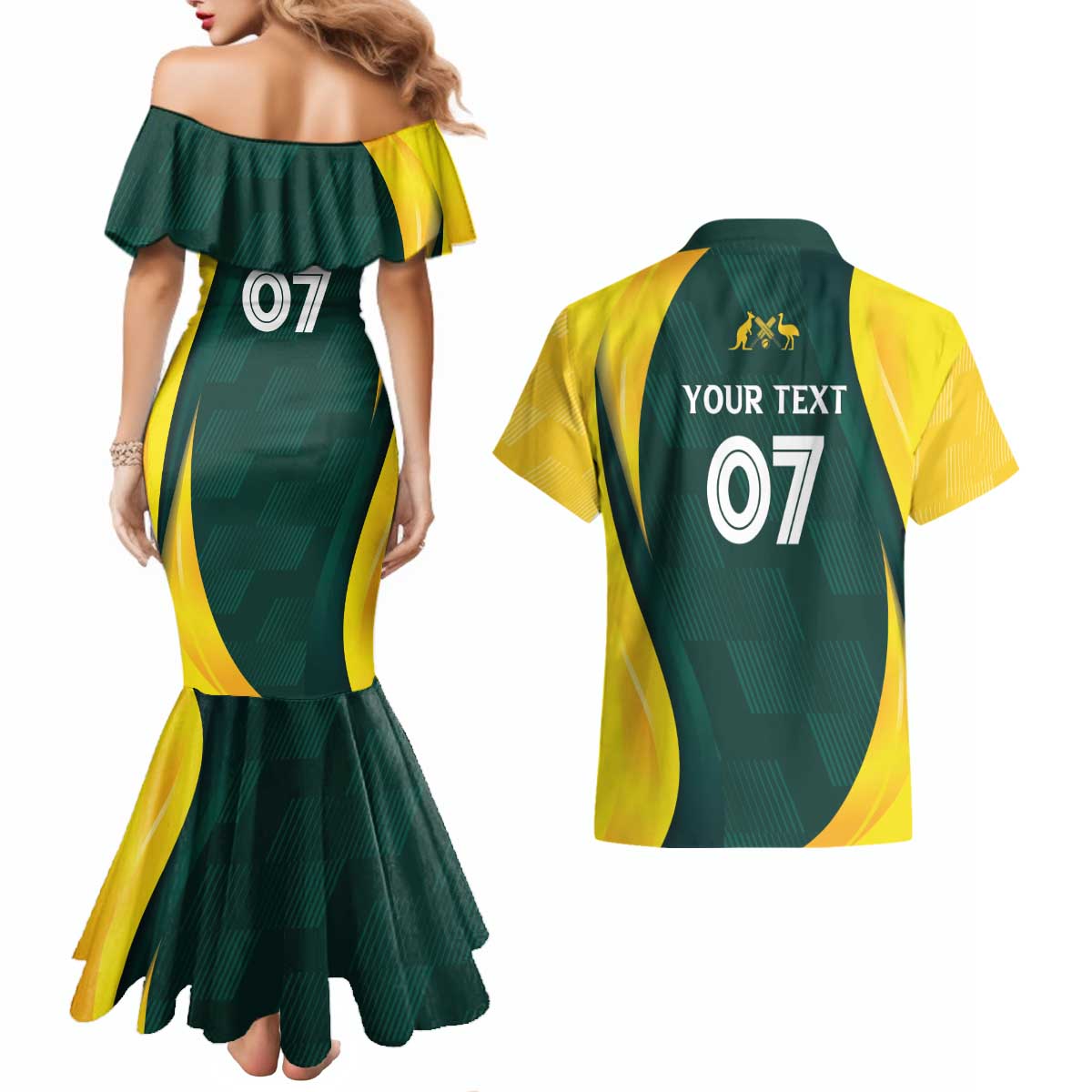 Australia Cricket Custom Couples Matching Mermaid Dress and Hawaiian Shirt GO Aussie - Modern Motif