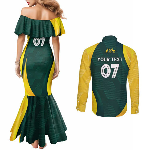 Australia Cricket Custom Couples Matching Mermaid Dress and Long Sleeve Button Shirt GO Aussie - Modern Motif