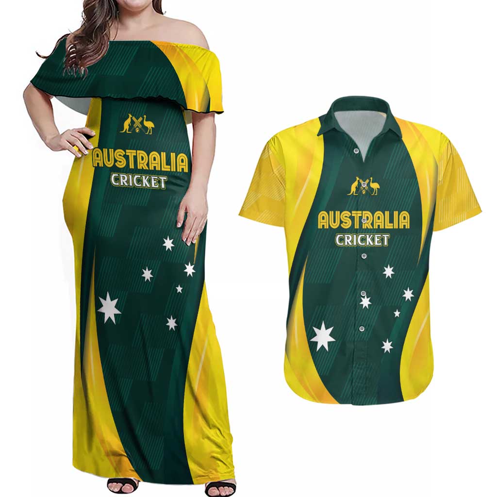 Australia Cricket Custom Couples Matching Off Shoulder Maxi Dress and Hawaiian Shirt GO Aussie - Modern Motif