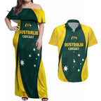Australia Cricket Custom Couples Matching Off Shoulder Maxi Dress and Hawaiian Shirt GO Aussie - Modern Motif