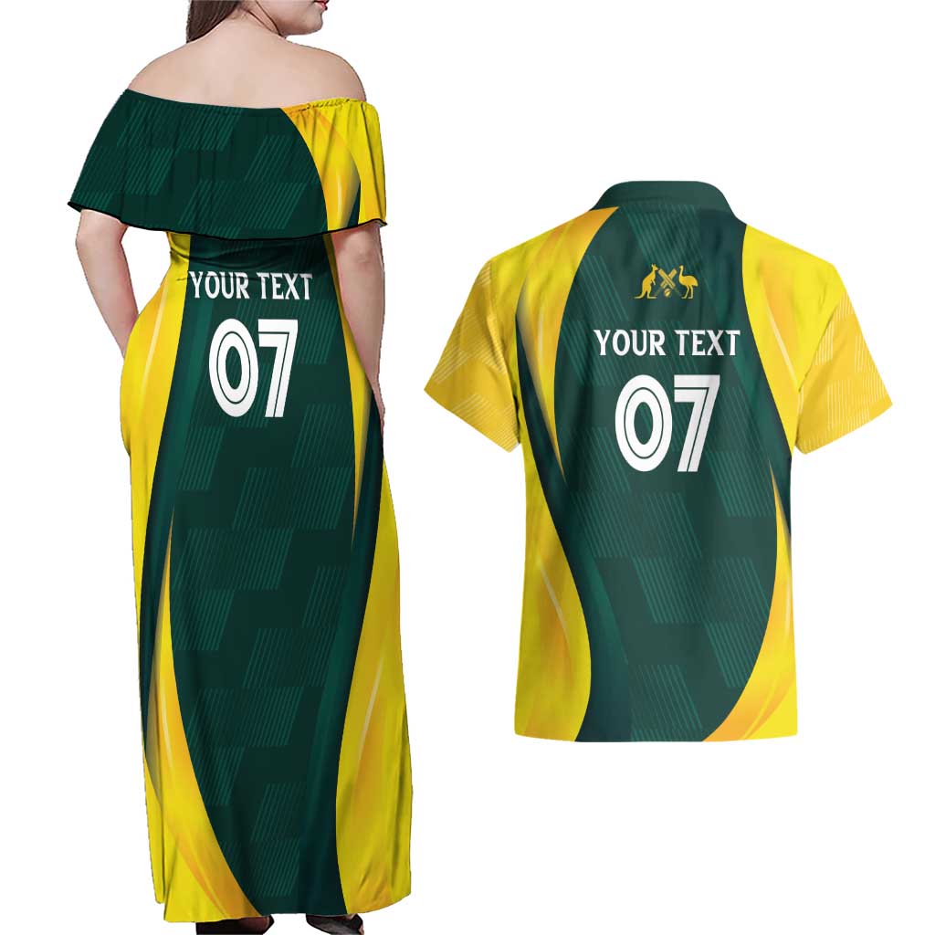 Australia Cricket Custom Couples Matching Off Shoulder Maxi Dress and Hawaiian Shirt GO Aussie - Modern Motif