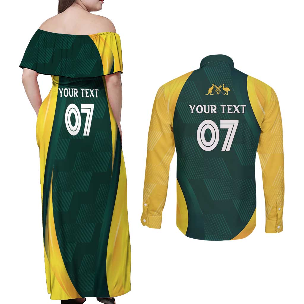 Australia Cricket Custom Couples Matching Off Shoulder Maxi Dress and Long Sleeve Button Shirt GO Aussie - Modern Motif