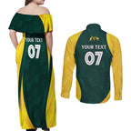 Australia Cricket Custom Couples Matching Off Shoulder Maxi Dress and Long Sleeve Button Shirt GO Aussie - Modern Motif