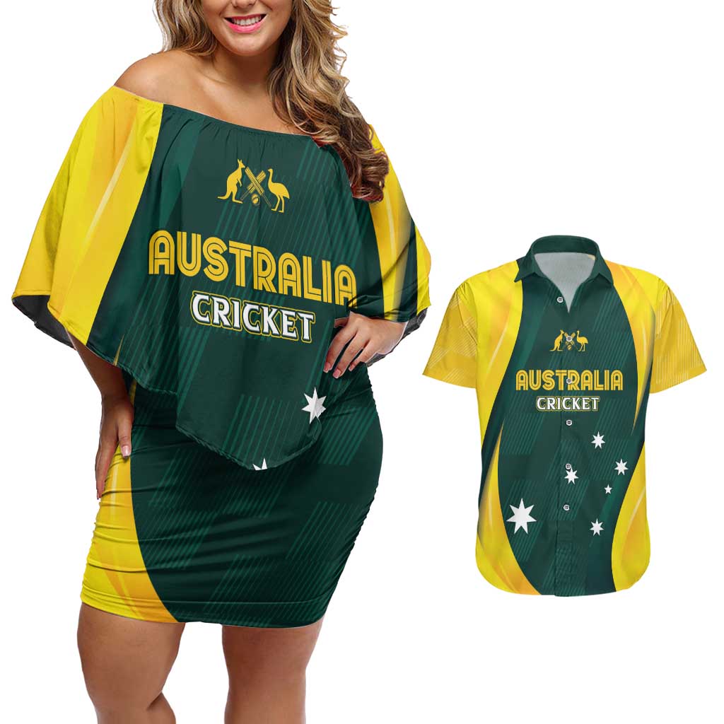 Australia Cricket Custom Couples Matching Off Shoulder Short Dress and Hawaiian Shirt GO Aussie - Modern Motif