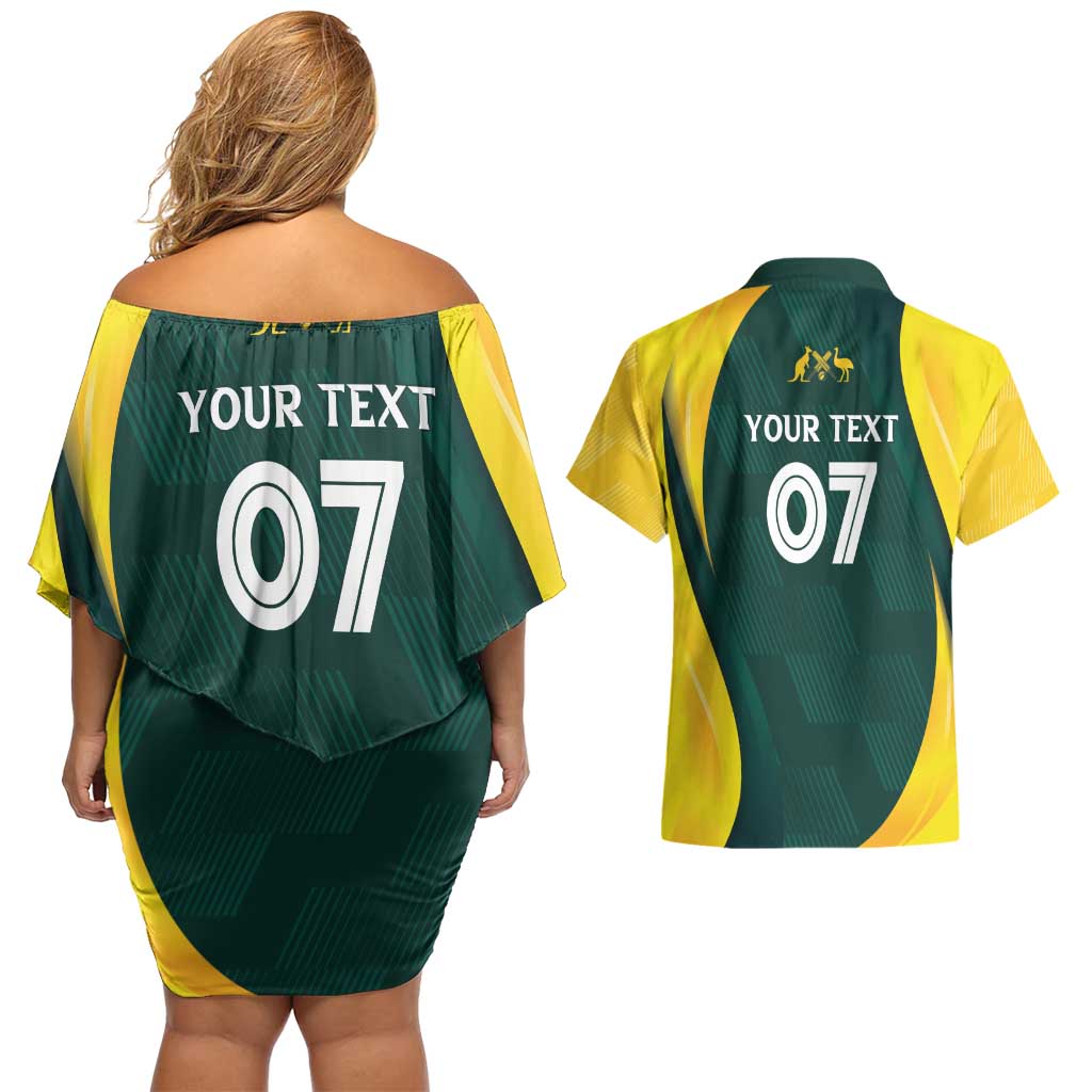 Australia Cricket Custom Couples Matching Off Shoulder Short Dress and Hawaiian Shirt GO Aussie - Modern Motif