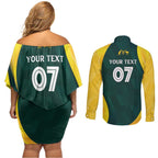 Australia Cricket Custom Couples Matching Off Shoulder Short Dress and Long Sleeve Button Shirt GO Aussie - Modern Motif