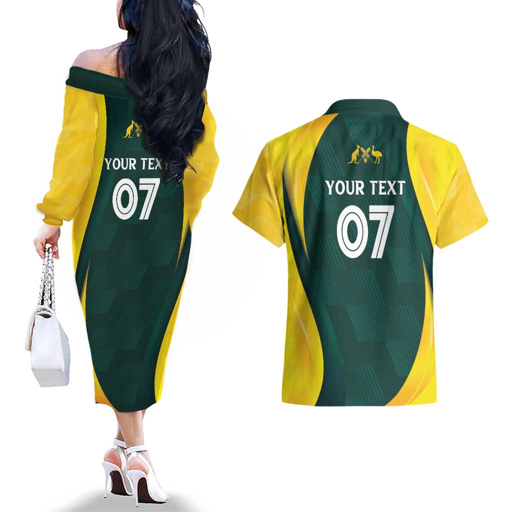 Australia Cricket Custom Couples Matching Off The Shoulder Long Sleeve Dress and Hawaiian Shirt GO Aussie - Modern Motif