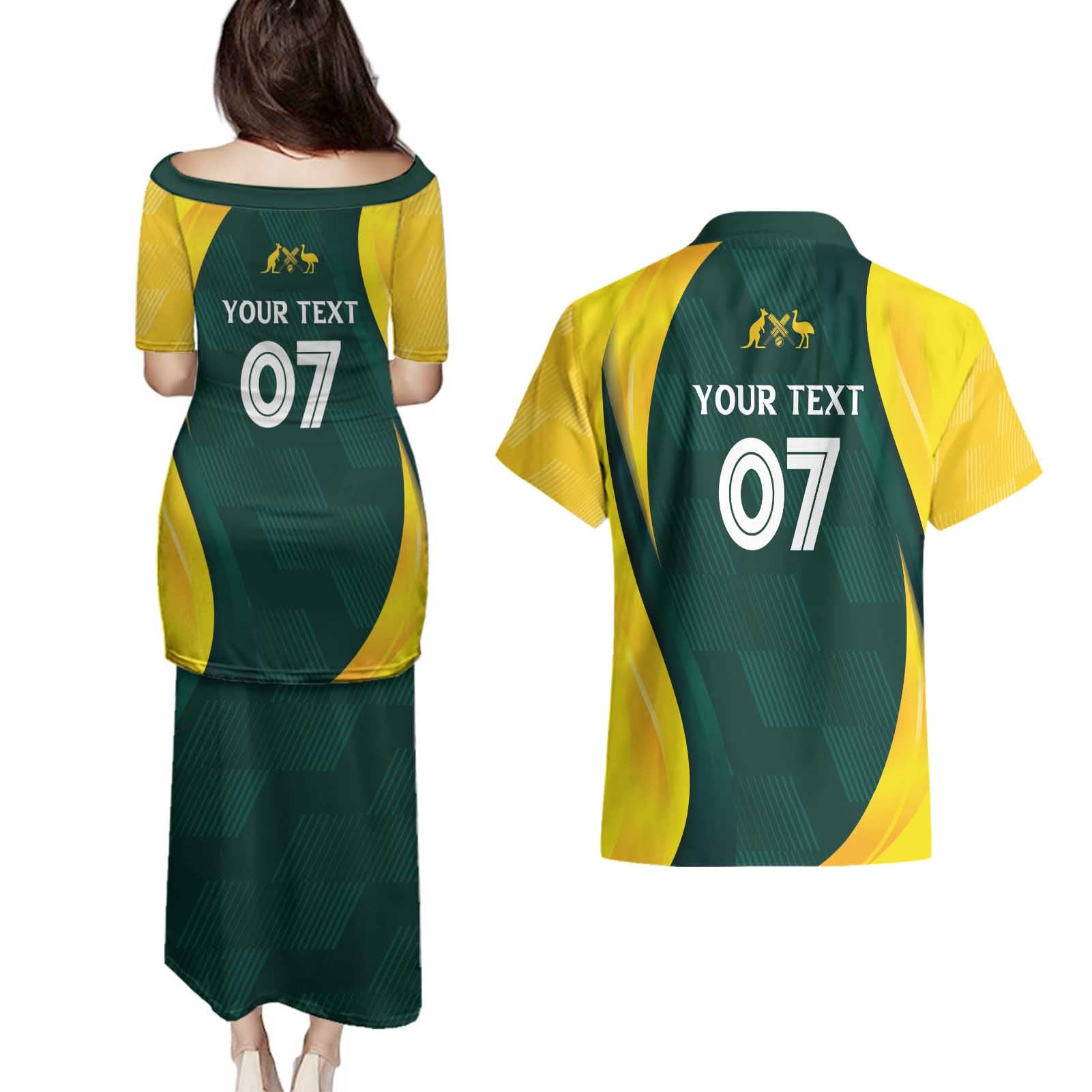 Australia Cricket Custom Couples Matching Puletasi and Hawaiian Shirt GO Aussie - Modern Motif