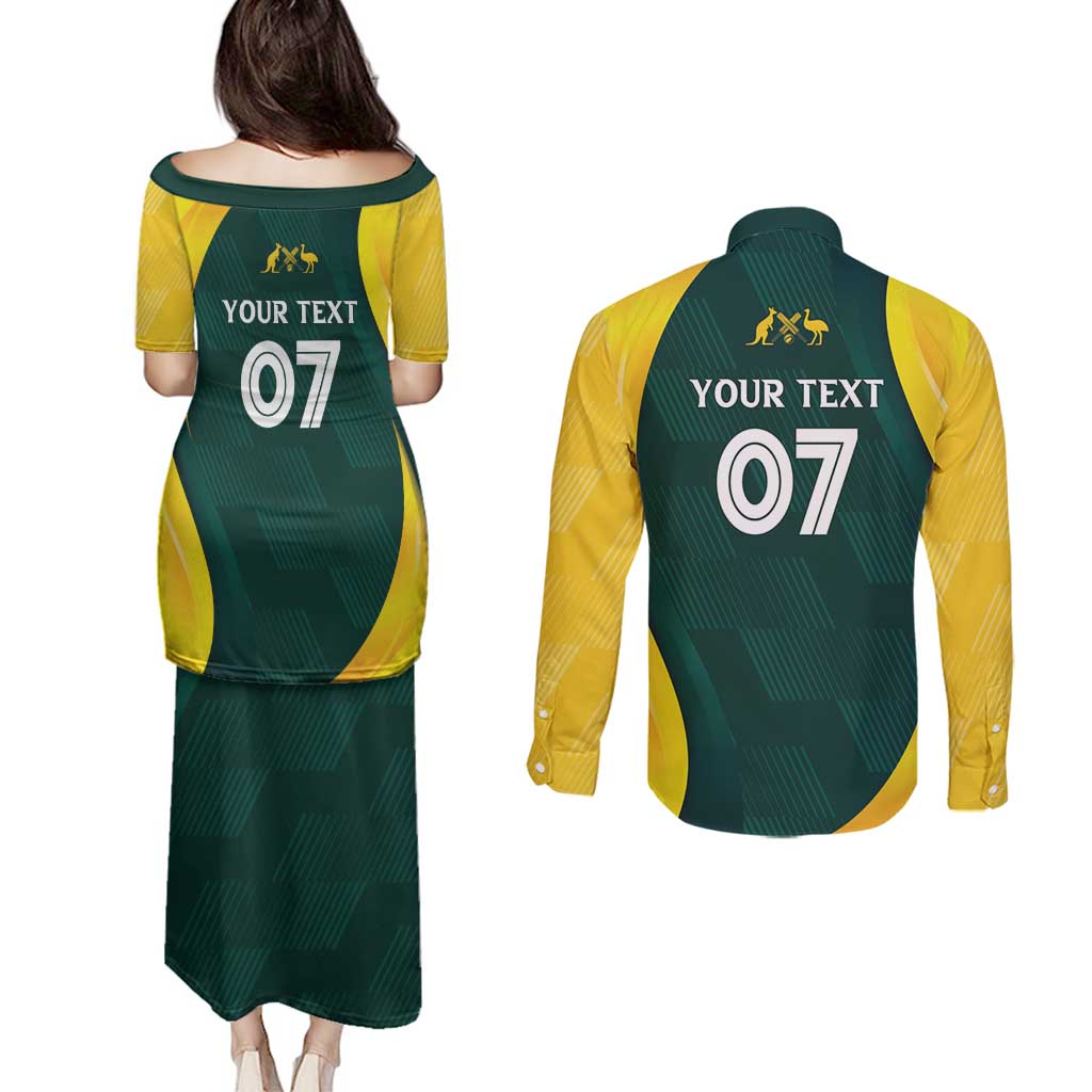 Australia Cricket Custom Couples Matching Puletasi and Long Sleeve Button Shirt GO Aussie - Modern Motif