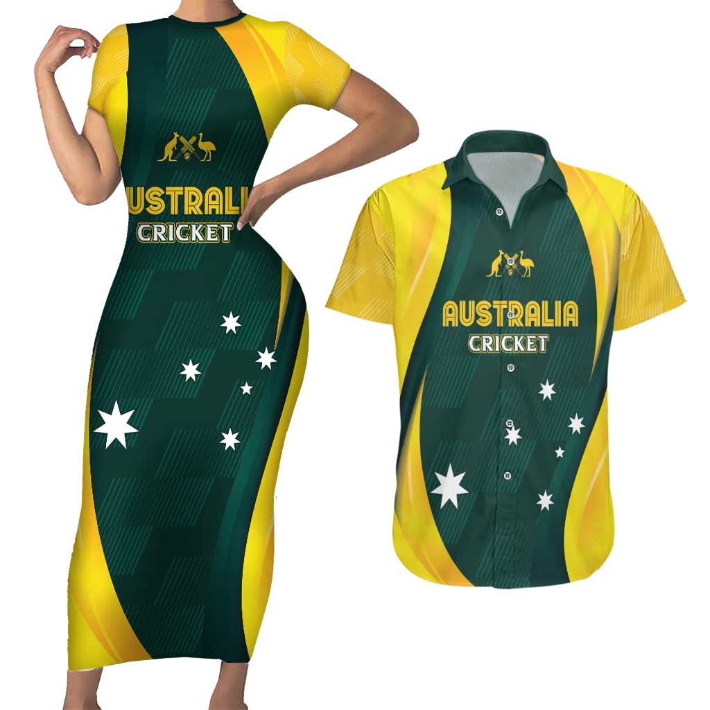 Australia Cricket Custom Couples Matching Short Sleeve Bodycon Dress and Hawaiian Shirt GO Aussie - Modern Motif