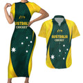 Australia Cricket Custom Couples Matching Short Sleeve Bodycon Dress and Hawaiian Shirt GO Aussie - Modern Motif