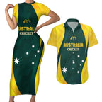 Australia Cricket Custom Couples Matching Short Sleeve Bodycon Dress and Hawaiian Shirt GO Aussie - Modern Motif