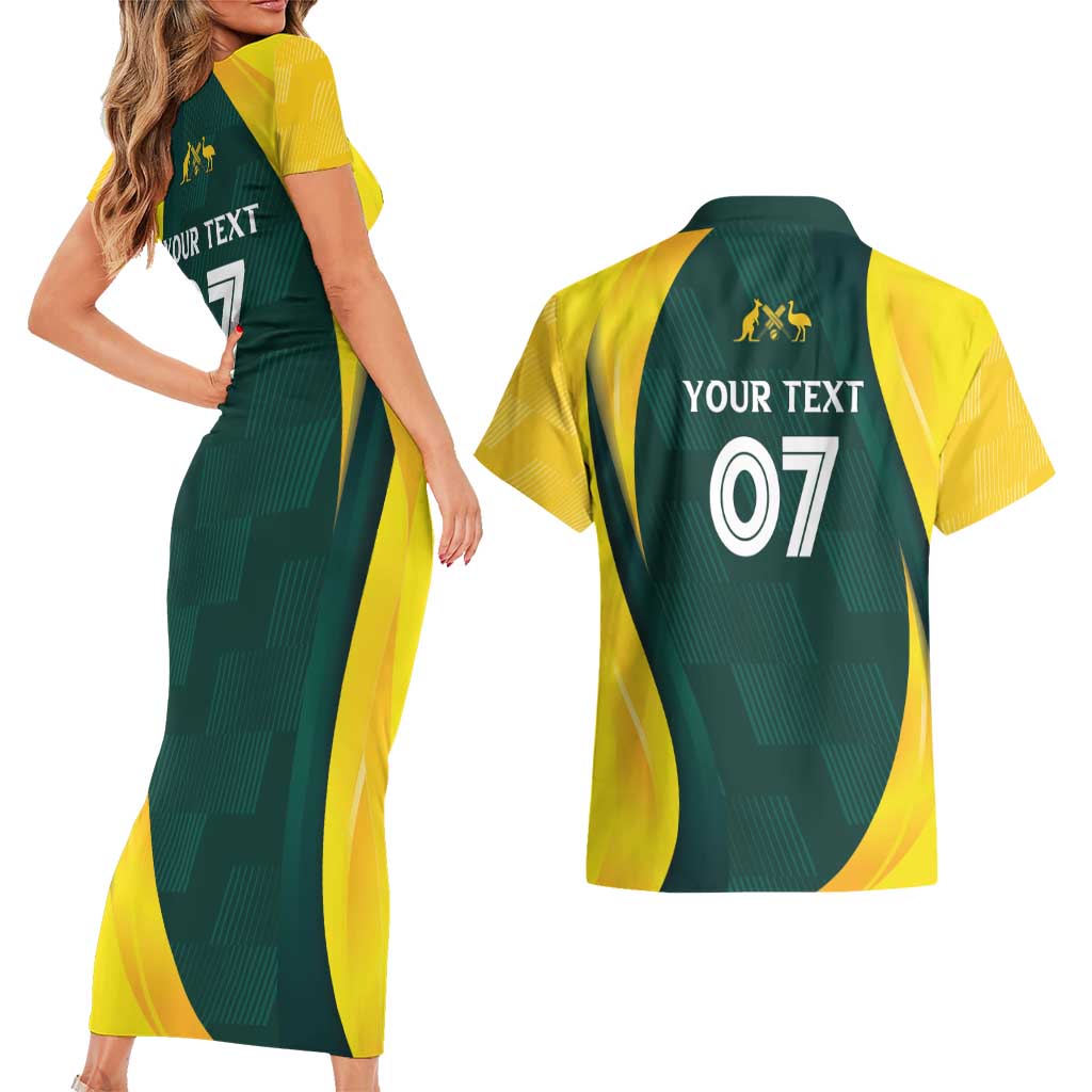 Australia Cricket Custom Couples Matching Short Sleeve Bodycon Dress and Hawaiian Shirt GO Aussie - Modern Motif