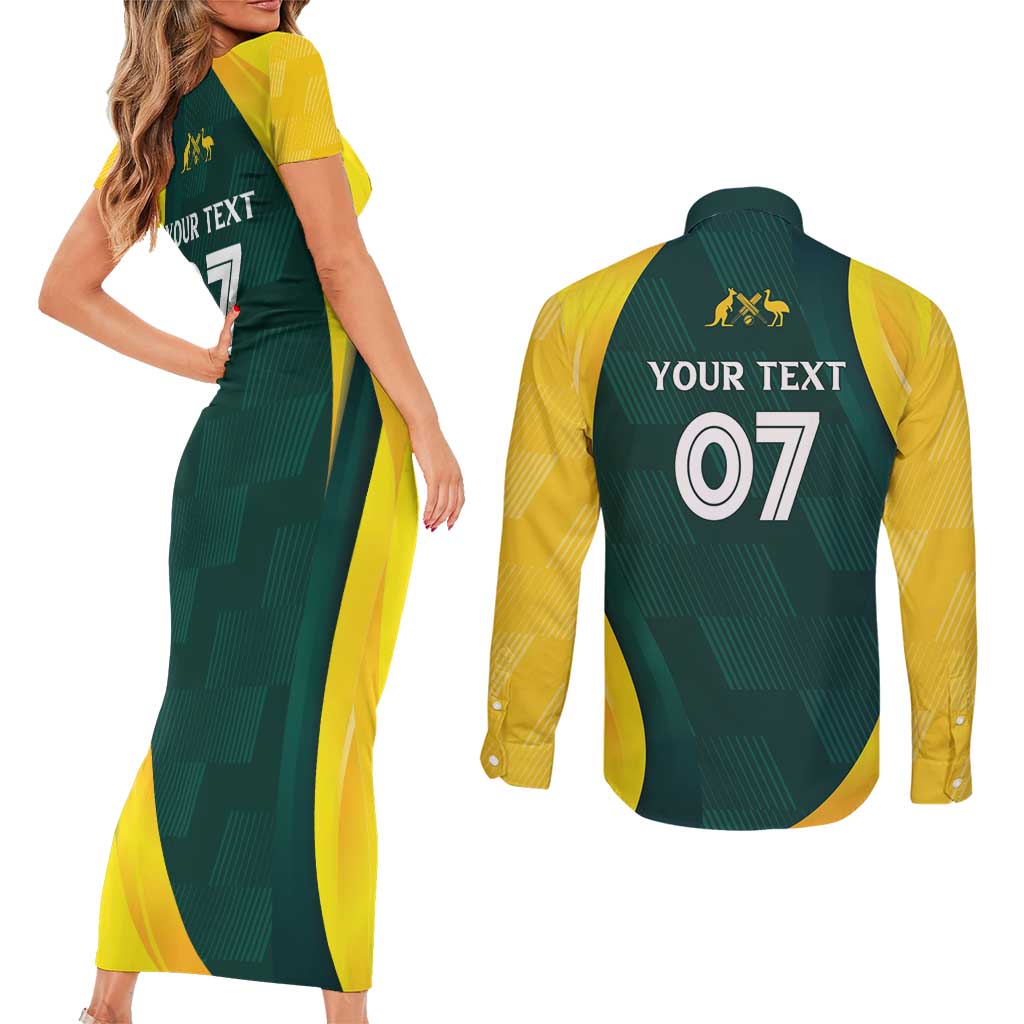 Australia Cricket Custom Couples Matching Short Sleeve Bodycon Dress and Long Sleeve Button Shirt GO Aussie - Modern Motif
