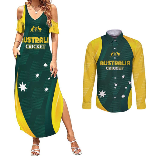 Australia Cricket Custom Couples Matching Summer Maxi Dress and Long Sleeve Button Shirt GO Aussie - Modern Motif