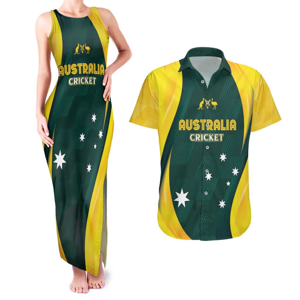 Australia Cricket Custom Couples Matching Tank Maxi Dress and Hawaiian Shirt GO Aussie - Modern Motif