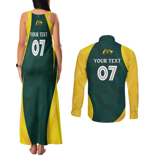Australia Cricket Custom Couples Matching Tank Maxi Dress and Long Sleeve Button Shirt GO Aussie - Modern Motif