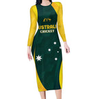 Australia Cricket Custom Long Sleeve Bodycon Dress GO Aussie - Modern Motif