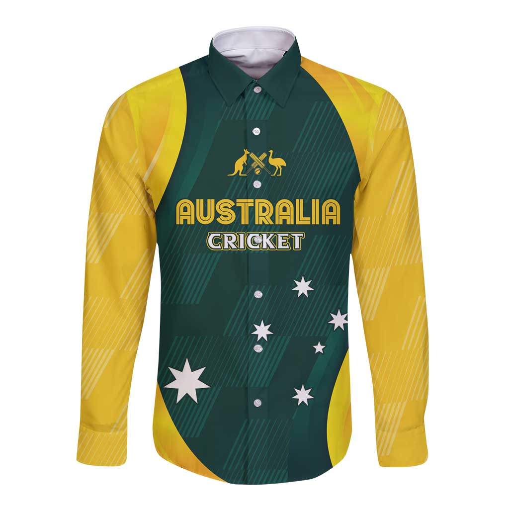 Australia Cricket Custom Long Sleeve Button Shirt GO Aussie - Modern Motif