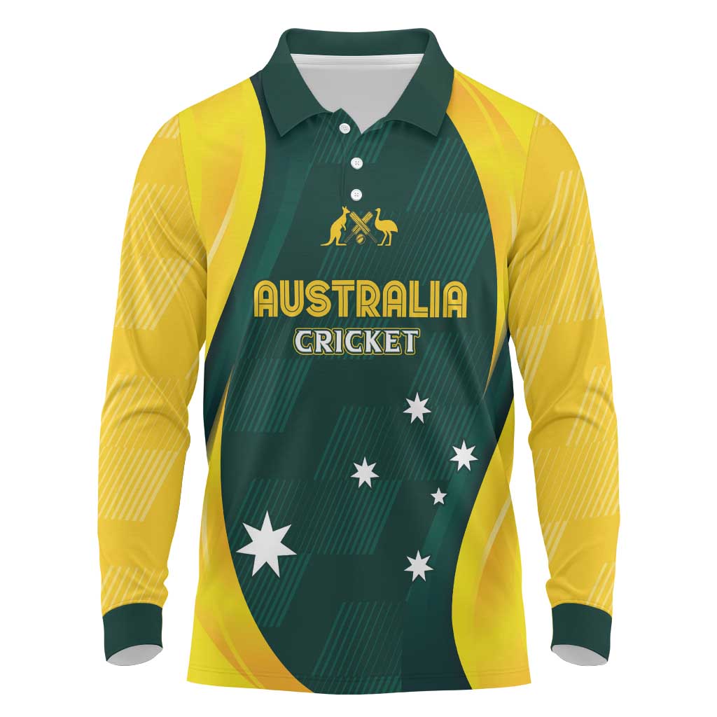 Australia Cricket Custom Long Sleeve Polo Shirt GO Aussie - Modern Motif