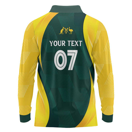 Australia Cricket Custom Long Sleeve Polo Shirt GO Aussie - Modern Motif