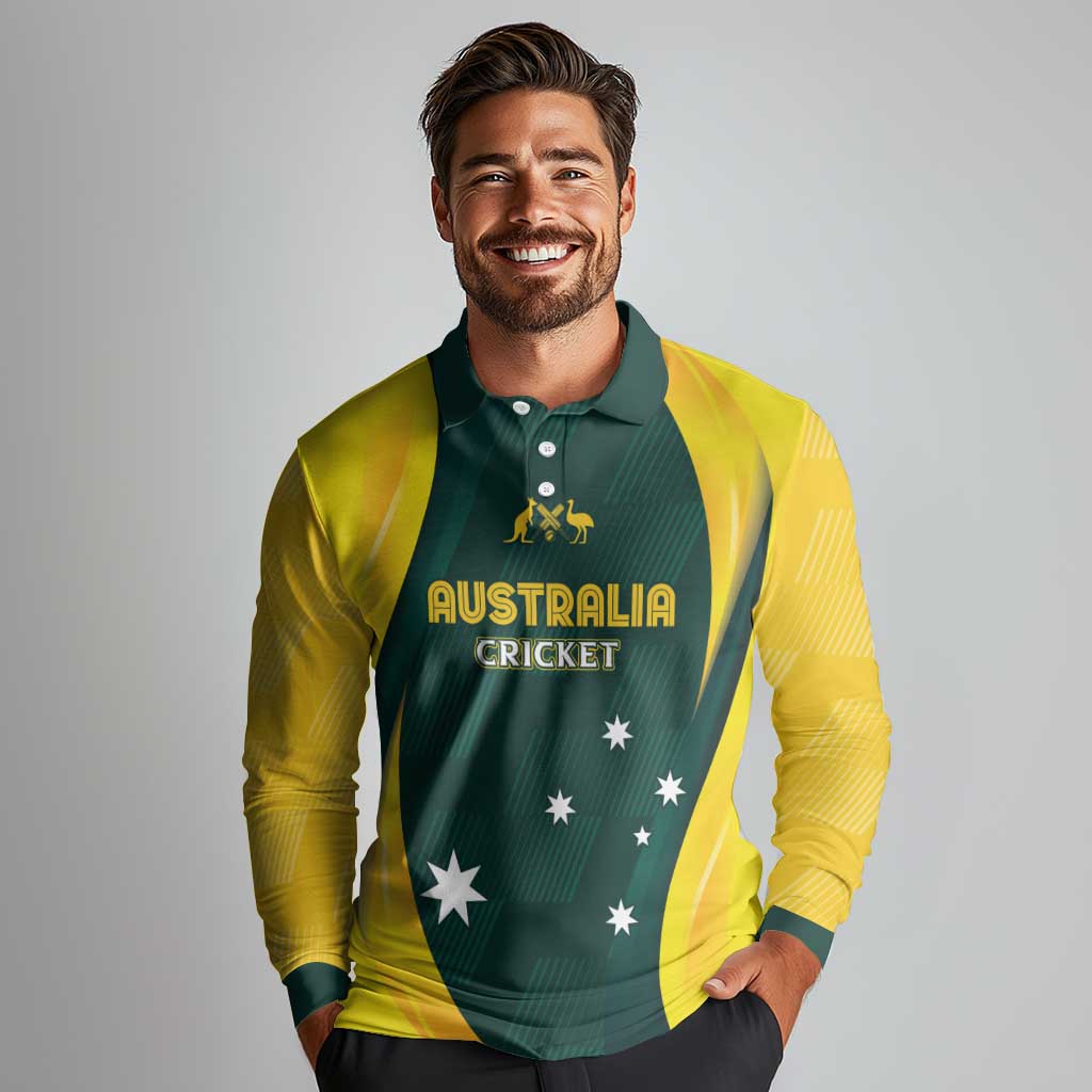 Australia Cricket Custom Long Sleeve Polo Shirt GO Aussie - Modern Motif