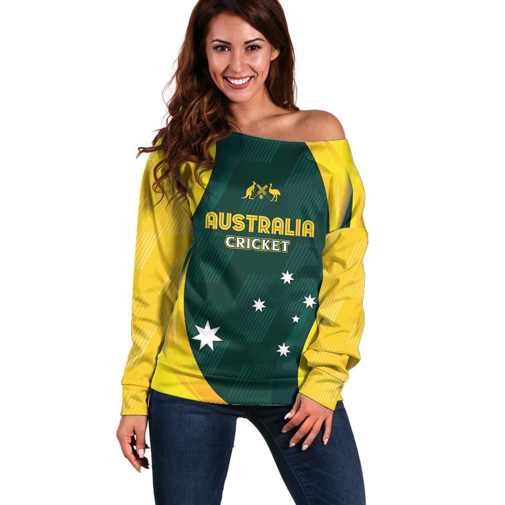 Australia Cricket Custom Off Shoulder Sweater GO Aussie - Modern Motif