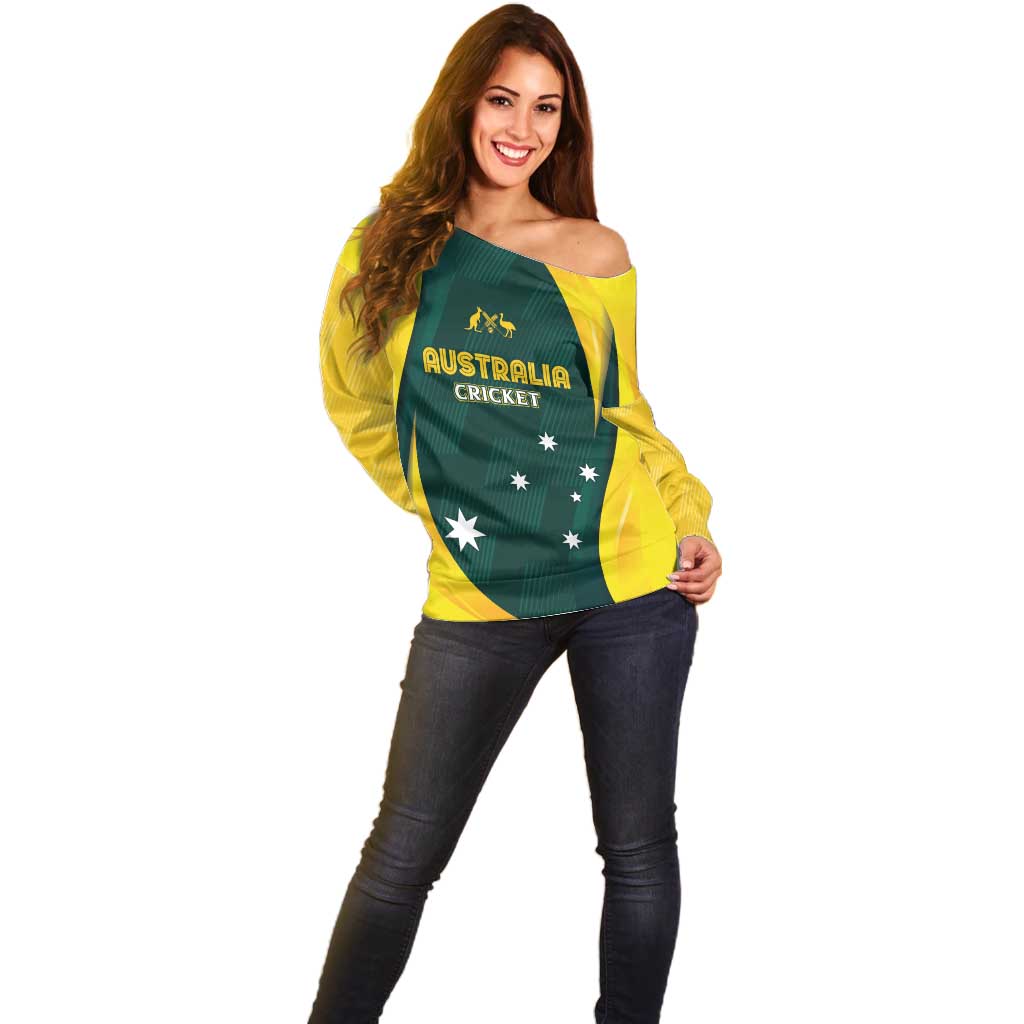 Australia Cricket Custom Off Shoulder Sweater GO Aussie - Modern Motif