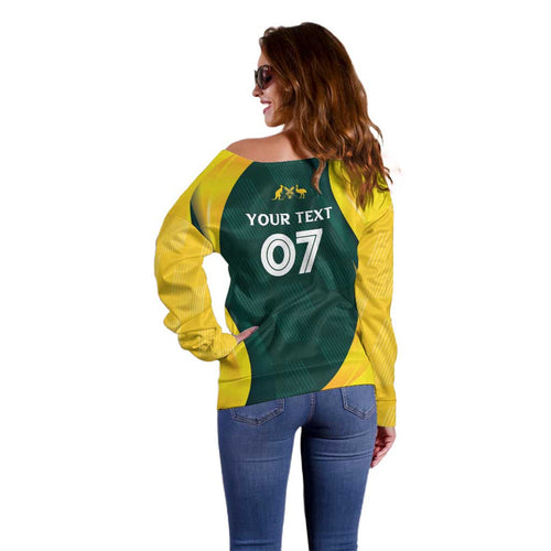 Australia Cricket Custom Off Shoulder Sweater GO Aussie - Modern Motif