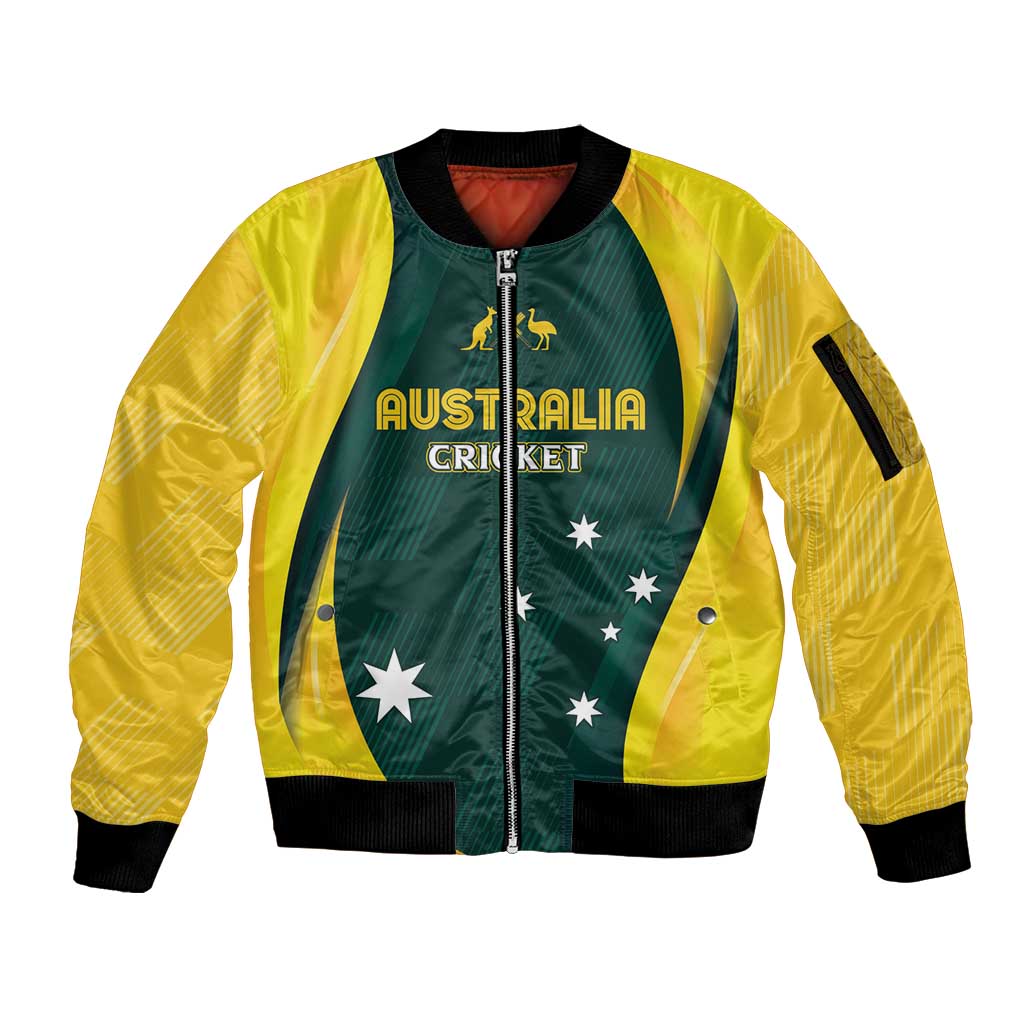 Australia Cricket Custom Sleeve Zip Bomber Jacket GO Aussie - Modern Motif