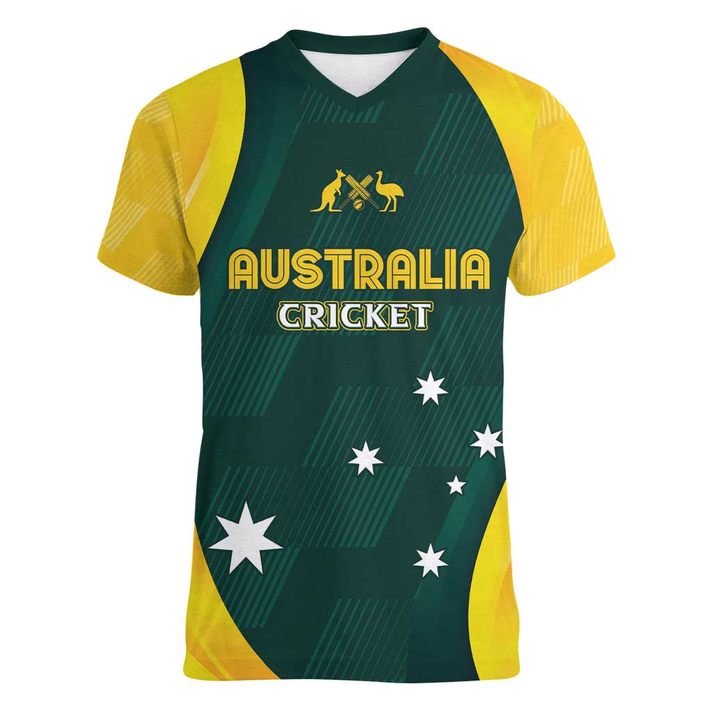 Australia Cricket Custom Women V-Neck T-Shirt GO Aussie - Modern Motif