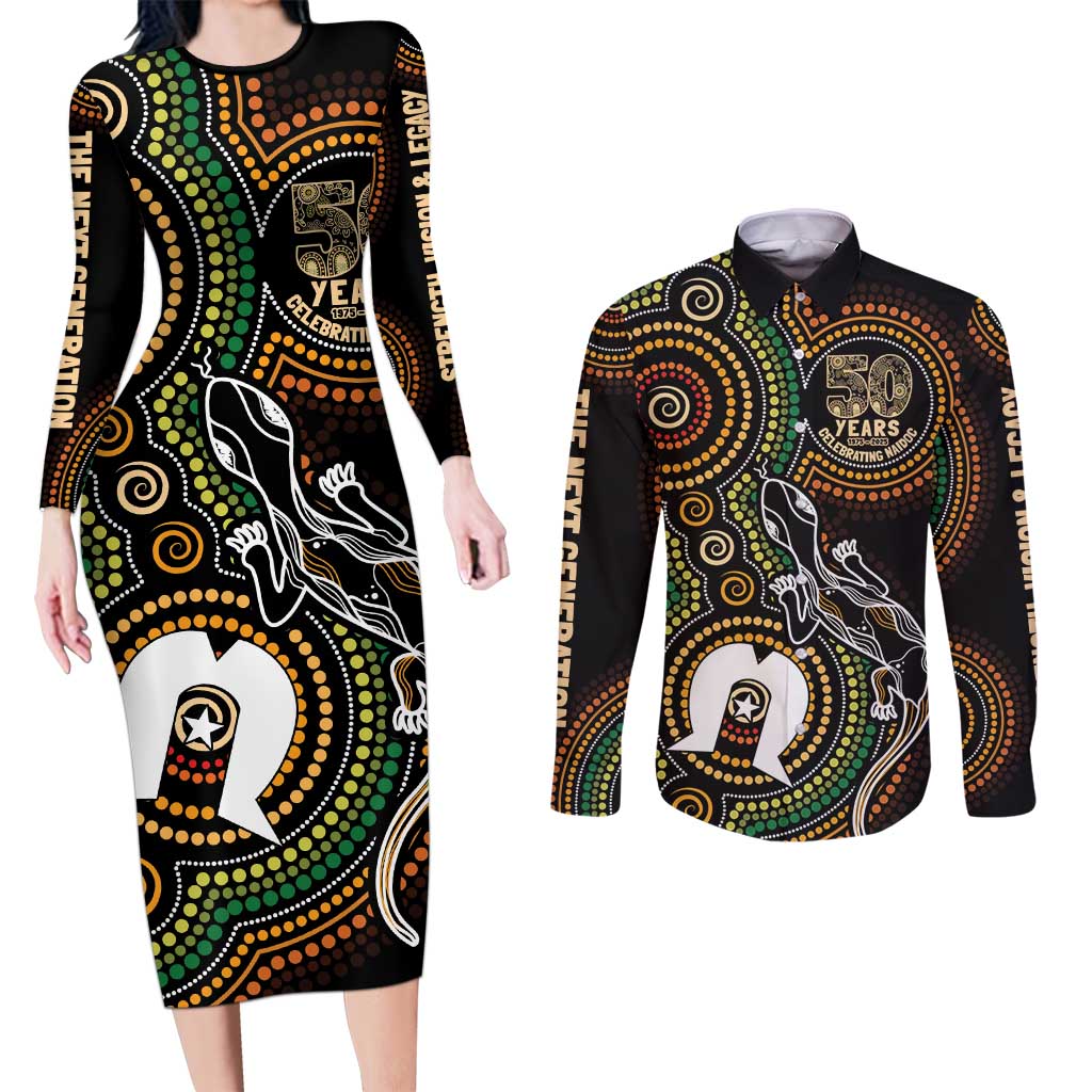 50 Years of NAIDOC Week Indigenous Couples Matching Long Sleeve Bodycon Dress and Long Sleeve Button Shirt Honor The Past - Grace The Present