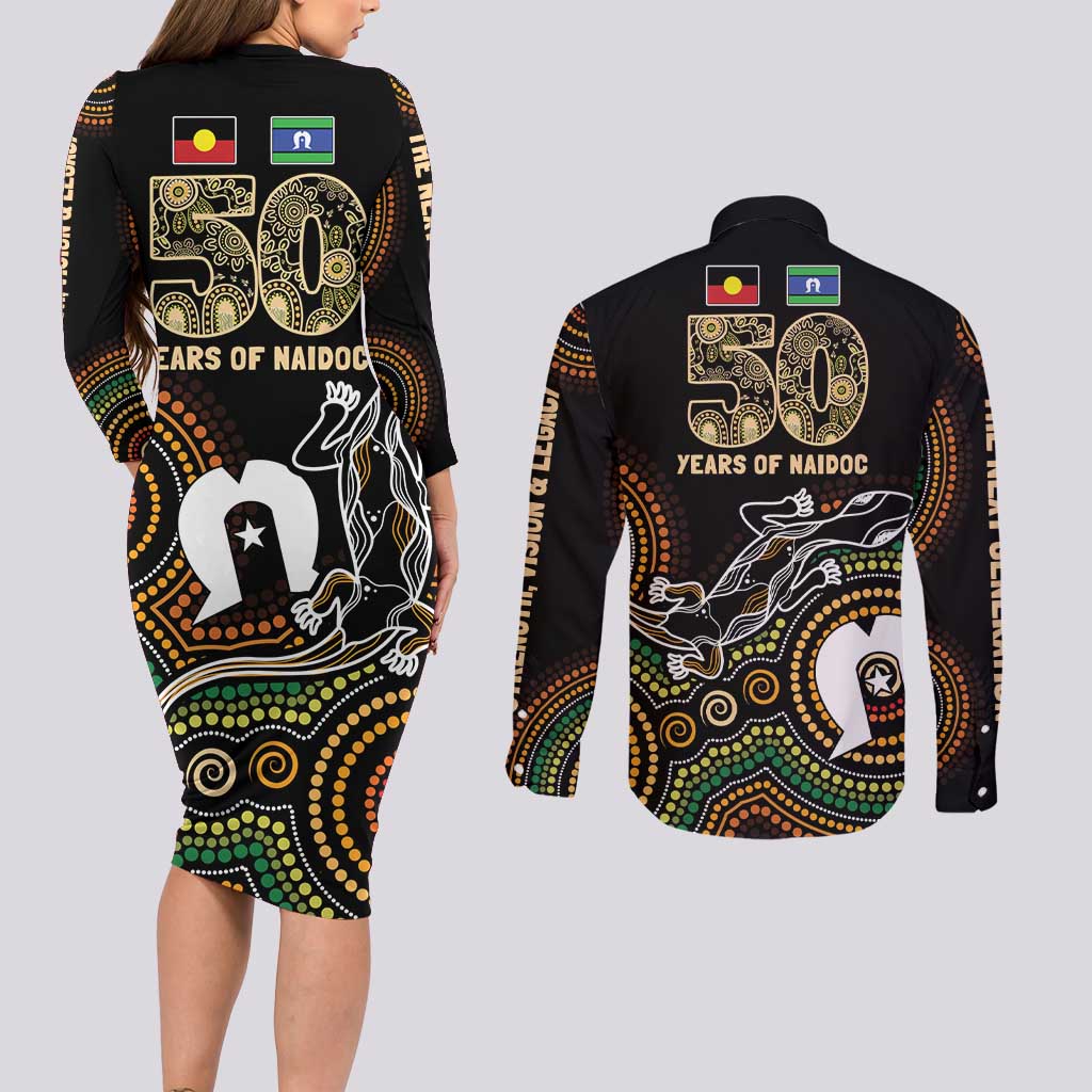 50 Years of NAIDOC Week Indigenous Couples Matching Long Sleeve Bodycon Dress and Long Sleeve Button Shirt Honor The Past - Grace The Present