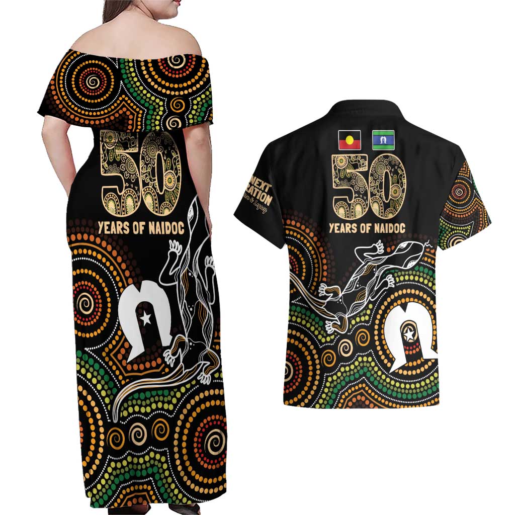 50 Years of NAIDOC Week Indigenous Couples Matching Off Shoulder Maxi Dress and Hawaiian Shirt Honor The Past - Grace The Present