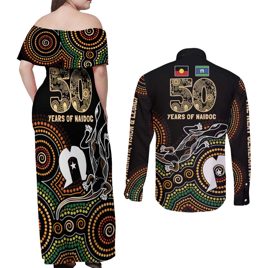 50 Years of NAIDOC Week Indigenous Couples Matching Off Shoulder Maxi Dress and Long Sleeve Button Shirt Honor The Past - Grace The Present