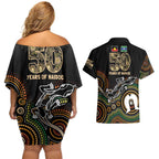 50 Years of NAIDOC Week Indigenous Couples Matching Off Shoulder Short Dress and Hawaiian Shirt Honor The Past - Grace The Present