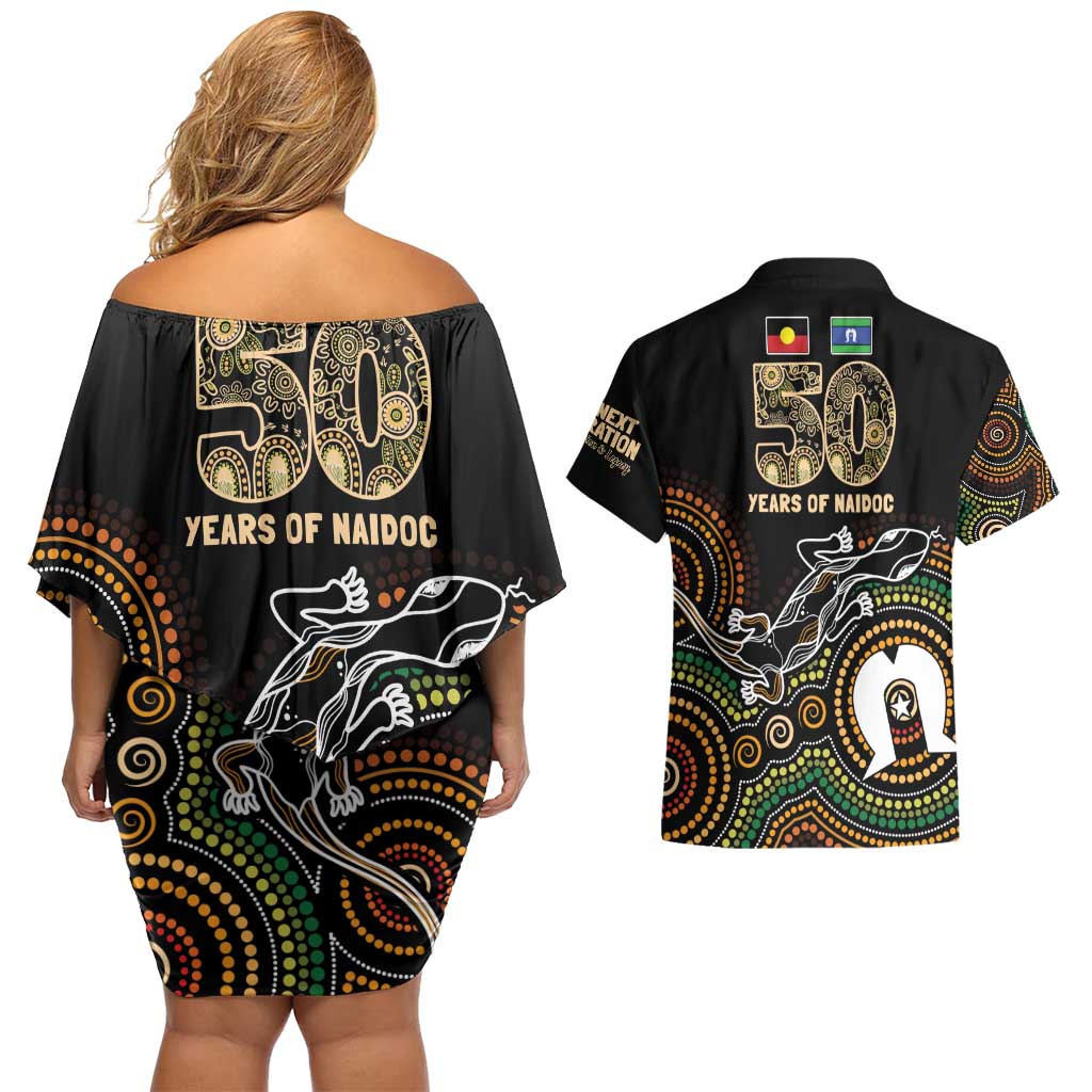 50 Years of NAIDOC Week Indigenous Couples Matching Off Shoulder Short Dress and Hawaiian Shirt Honor The Past - Grace The Present