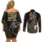 50 Years of NAIDOC Week Indigenous Couples Matching Off Shoulder Short Dress and Long Sleeve Button Shirt Honor The Past - Grace The Present