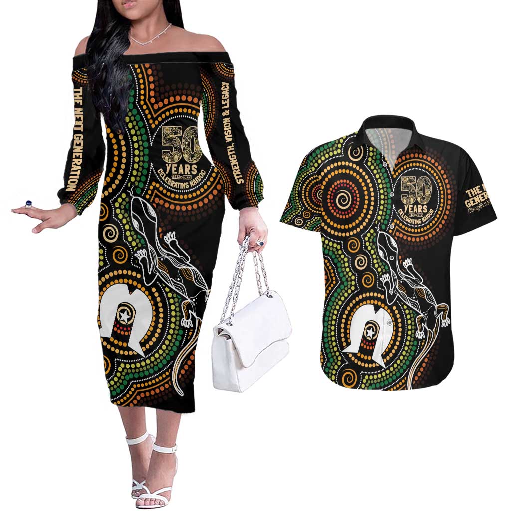 50 Years of NAIDOC Week Indigenous Couples Matching Off The Shoulder Long Sleeve Dress and Hawaiian Shirt Honor The Past - Grace The Present