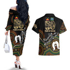50 Years of NAIDOC Week Indigenous Couples Matching Off The Shoulder Long Sleeve Dress and Hawaiian Shirt Honor The Past - Grace The Present